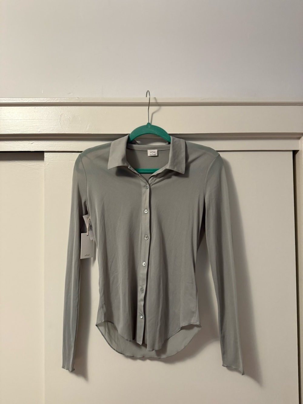 Aritzia Wilfred NWT Mesh Collared Button-Down Blouse - Picture 2 of 4